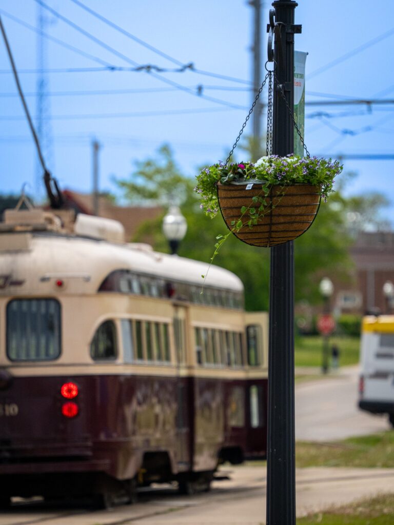 Kenosha's electric streetcar downtown, photographed by TMC Marketing for Go Downtown Kenosha